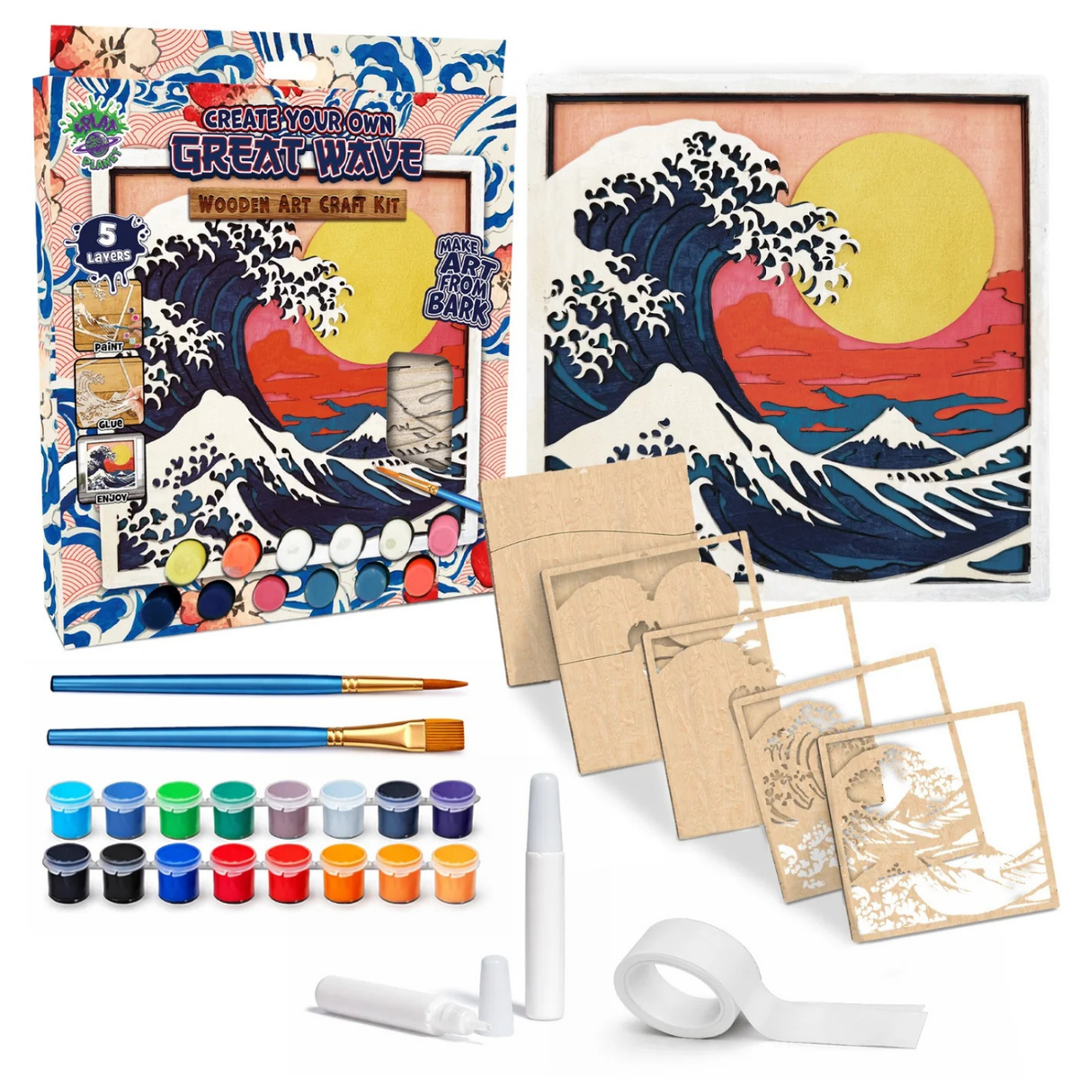 Splat Planet Wooden Art Craft Kit 25 x 25cm - Great Wave