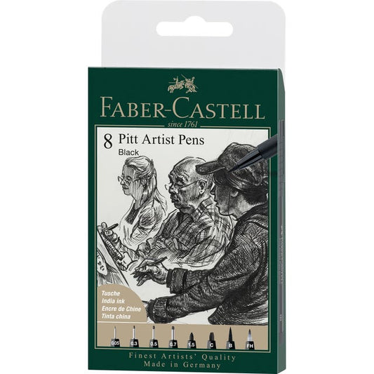 Faber-Castell Pitt Artist Pen Black Pack of 8 Default Title