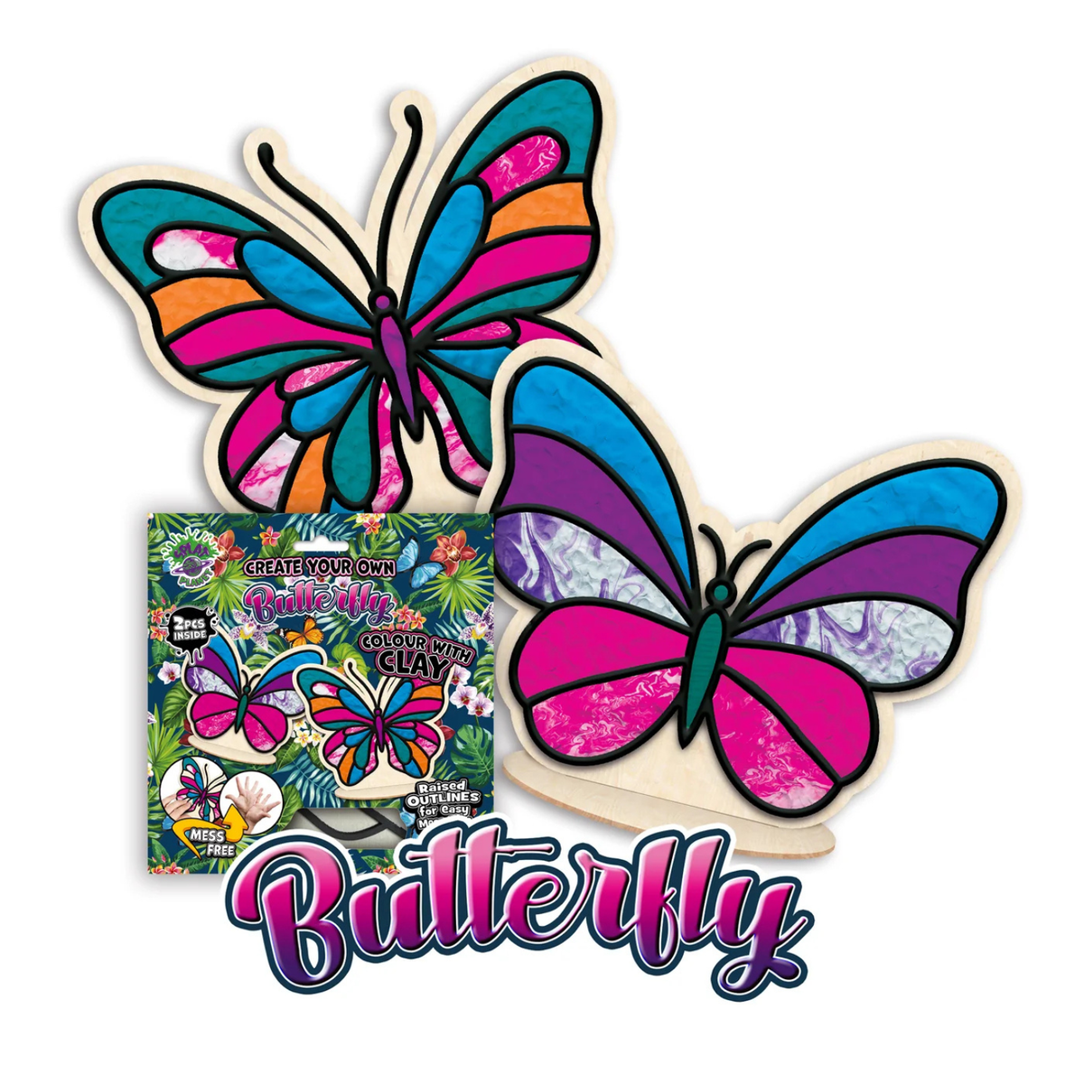 Splat Planet Kids Air Dry Clay Colouring Kit 22cm - Butterfly