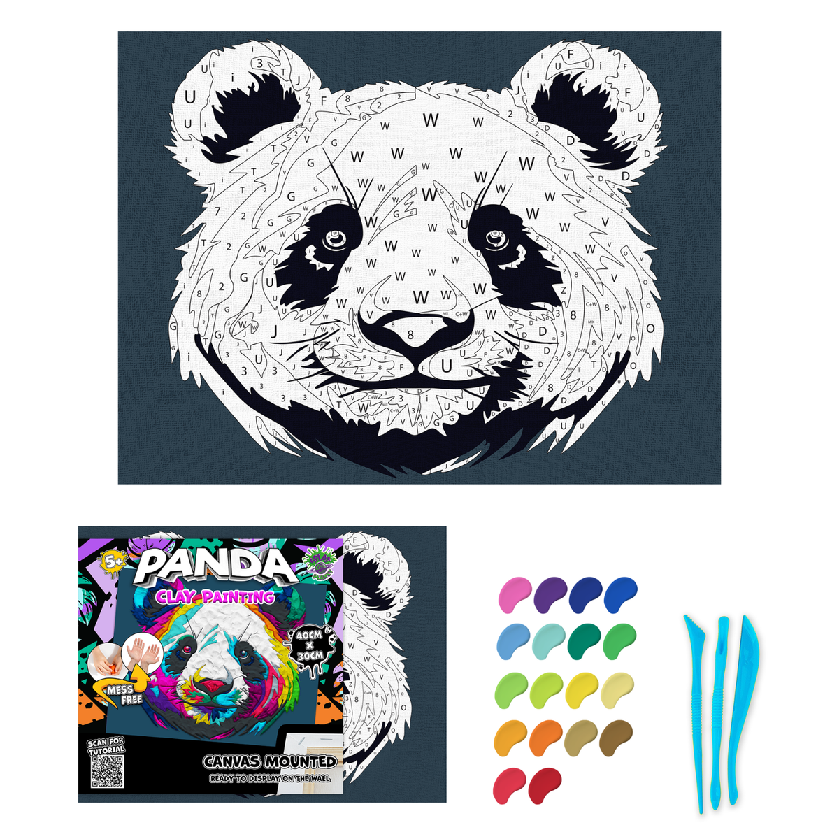 Splat Planet Adult Air Dry Clay by Numbers Kit 30 x 40cm (12 x 16 Inch) - Panda