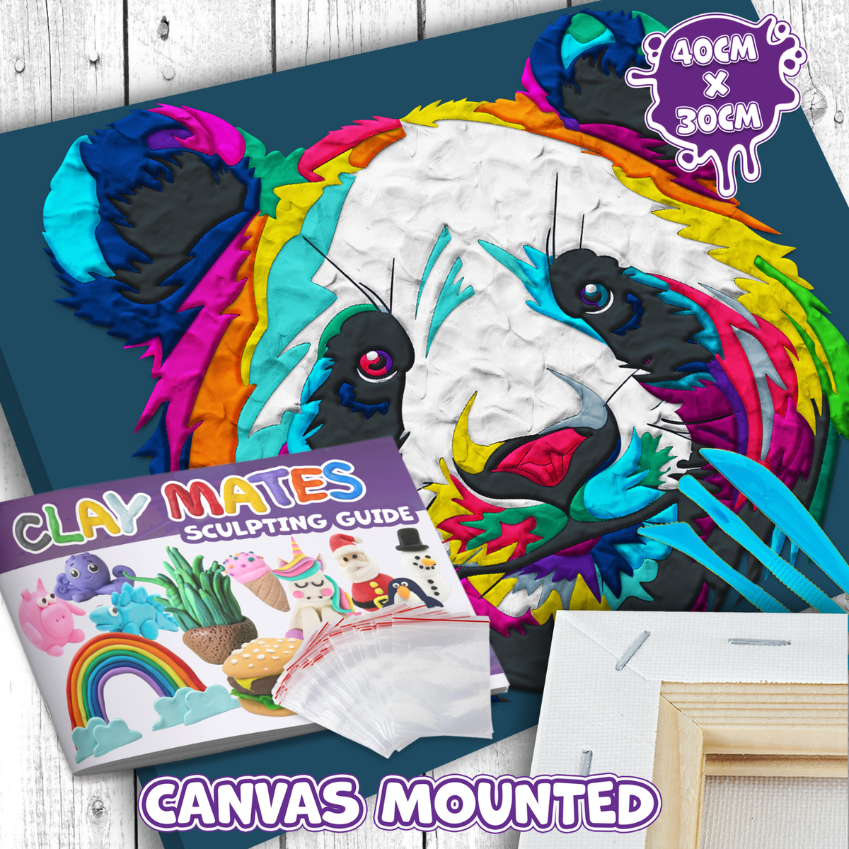 Splat Planet Adult Air Dry Clay by Numbers Kit 30 x 40cm (12 x 16 Inch) - Panda