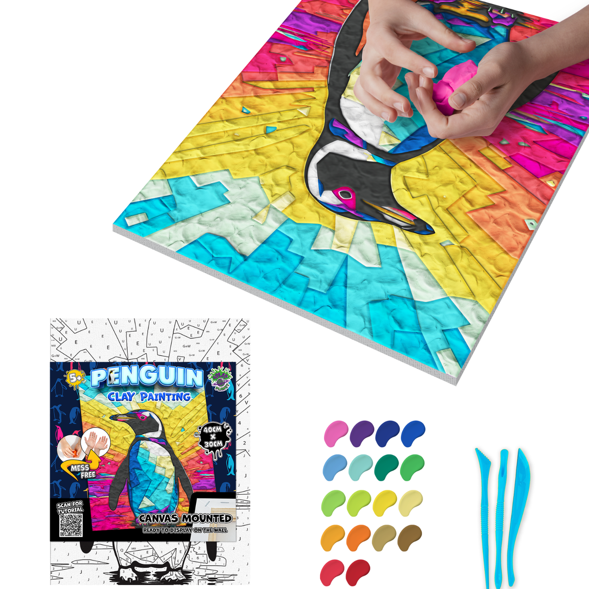 Splat Planet Adult Air Dry Clay by Numbers Kit 30 x 40cm (12 x 16 Inch) - Penguin