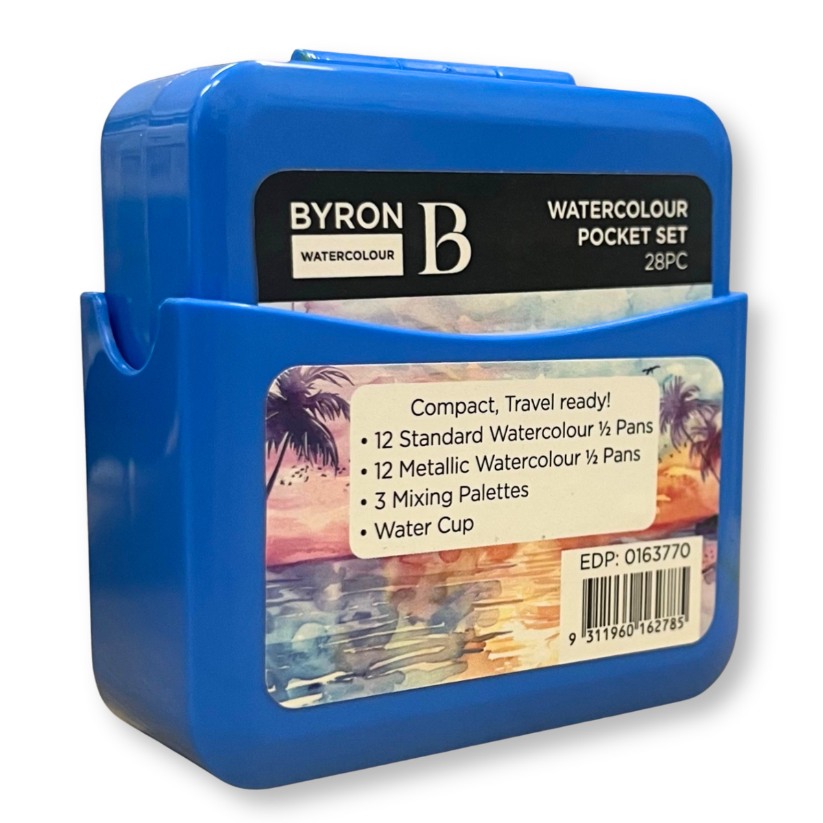 Byron Watercolour Pocket Travel Set 28pc - 24 Half Pans with Water Cup