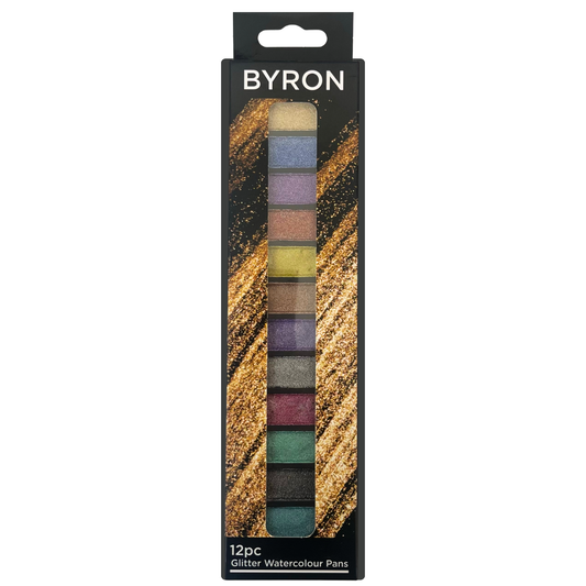 Byron Glitter Watercolour Palette 12pc - Holographic Glitter Watercolours in a Tin