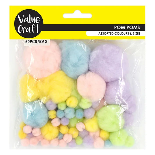 Value Craft Pom Pom Pastel Mix 60pce Default Title
