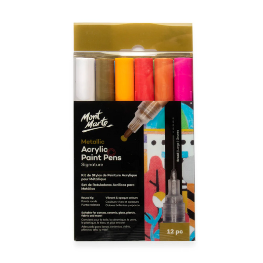 Mont Marte Metallic Acrylic Paint Pens Broad Tip 12pc Default Title