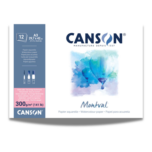 Canson Montval 300g Watercolour Pad Hot Press A3
