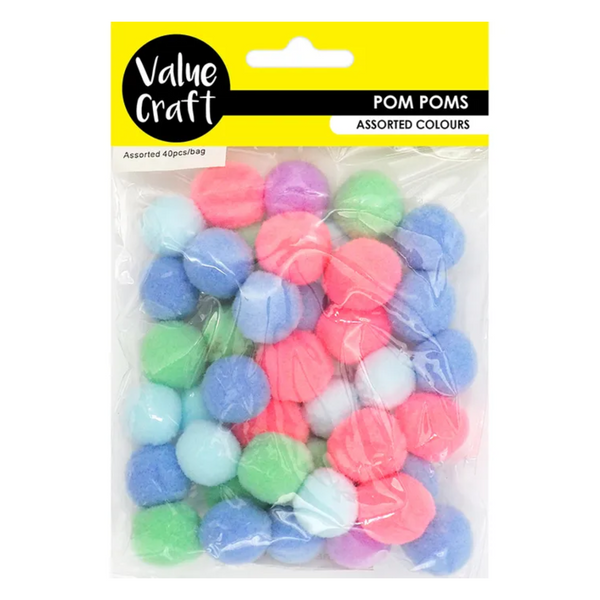Value Craft Pom Pom Pastel Mix 40pc