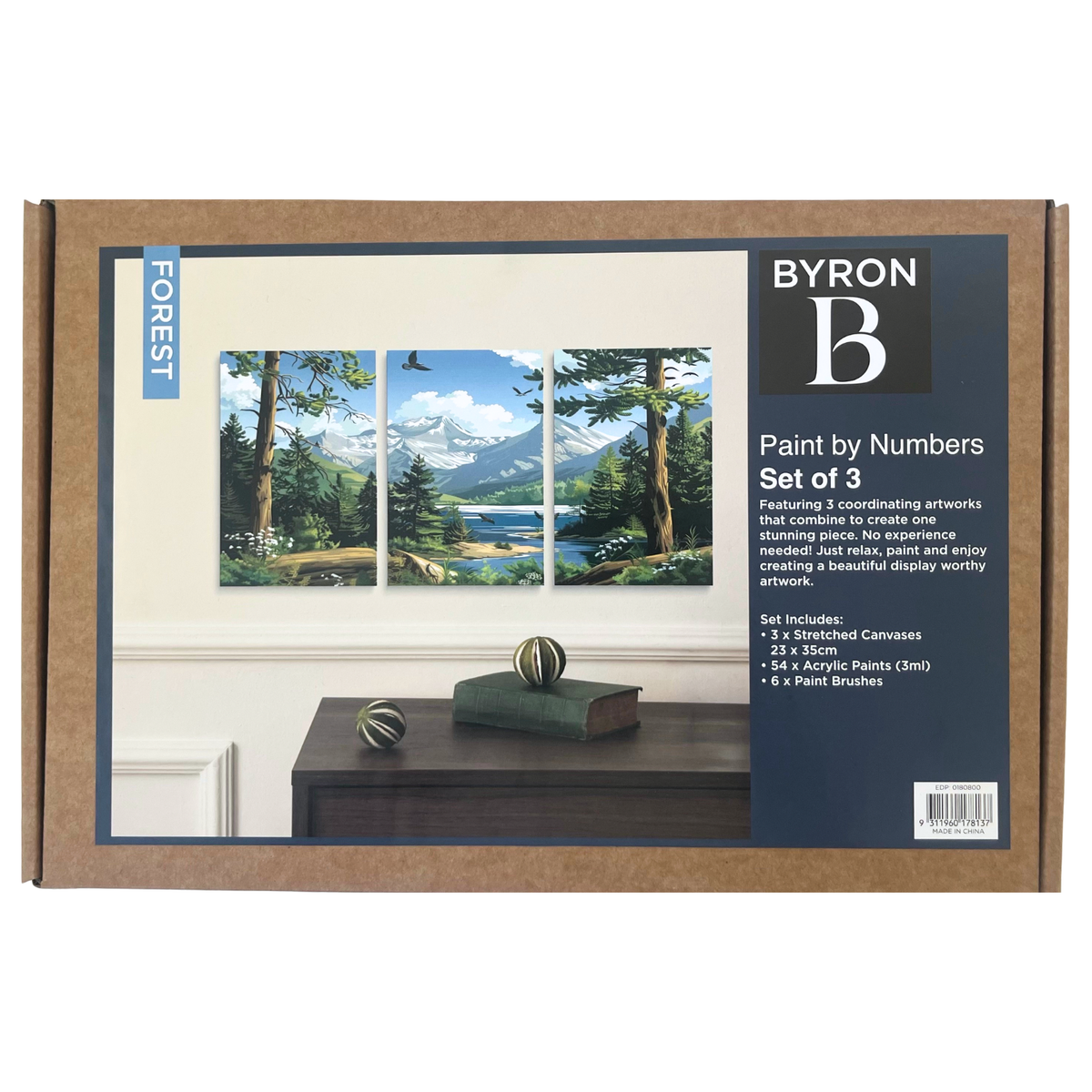 Byron Paint By Numbers 3 Piece Triptych Set 23 x 35cm 59pc - Forest