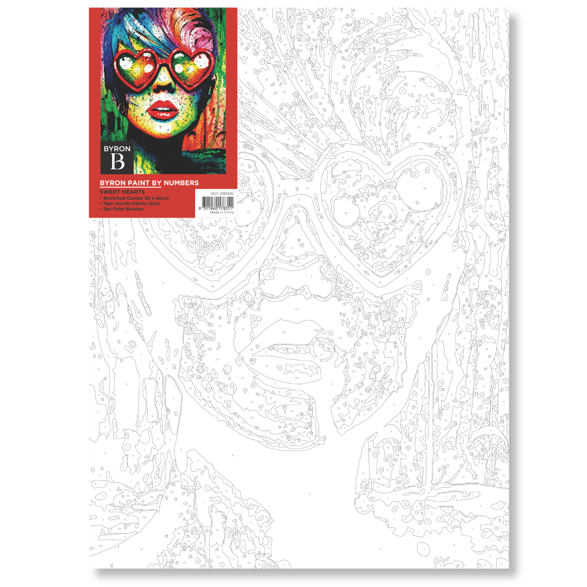 Byron Paint By Numbers Set - Sweet Hearts 300 x 400mm