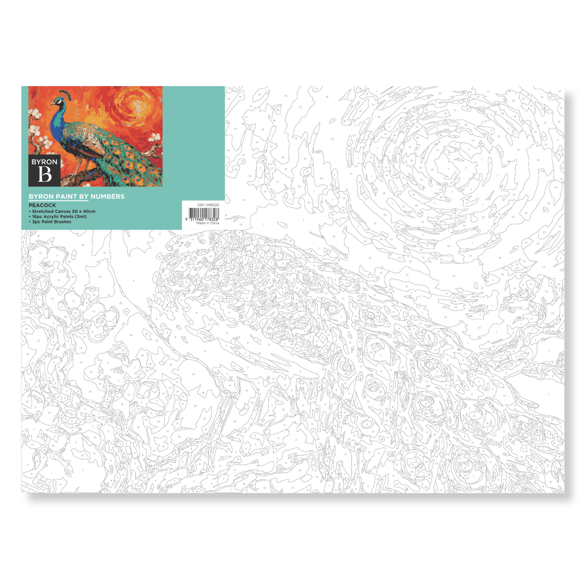 Byron Paint By Numbers Set - Peacock 300 x 400mm