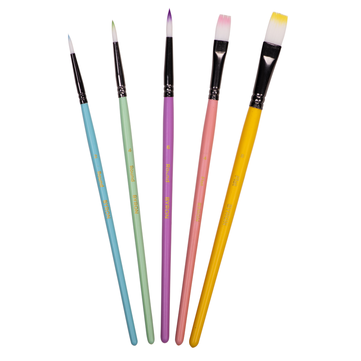 Byron Pastel Paint Brush Set 5pc #1 - Round 2, 4, 6 and Flat 4, 8 (alt-1)