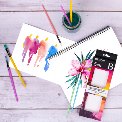 Byron Pastel Paint Brush Set 5pc #1 - Round 2, 4, 6 and Flat 4, 8 (alt-2)