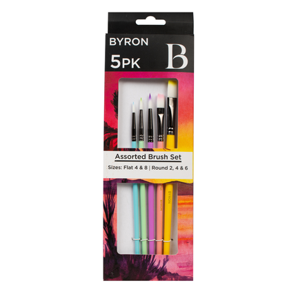 Byron Pastel Paint Brush Set 5pc #1 - Round 2, 4, 6 and Flat 4, 8 (front)