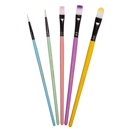 Byron Pastel Paint Brush Set 5pc #4 - Flat 4, 6, Round 2, 4 and Filbert 8 (alt-1)
