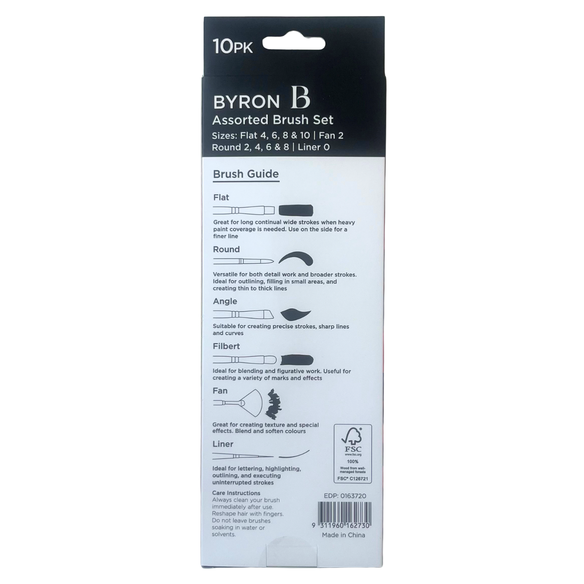 Byron Pastel Paint Brush Set 10pc - FSC 100% Wood Handles