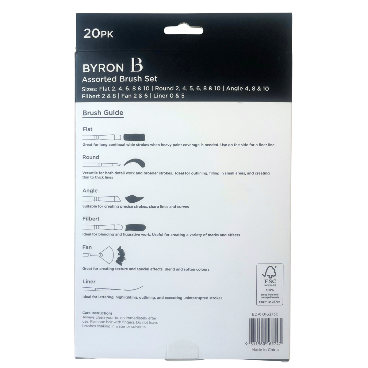 Byron Pastel Paint Brush Set 20pc - FSC 100% Wood Handles