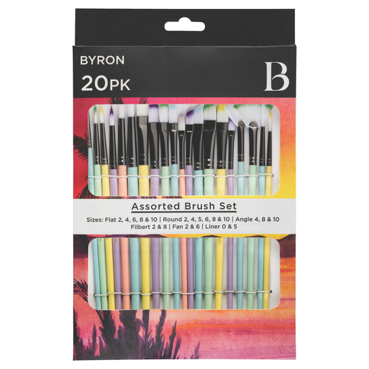 Byron Pastel Paint Brush Set 20pc - FSC 100% Wood Handles