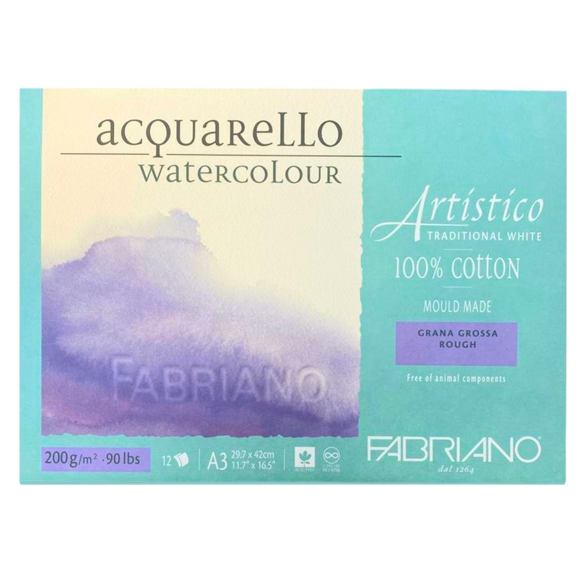 Fabriano Artistico 100% Cotton Enhanced Watercolour Pad A3 – 200gsm Rough, 12 Sheets