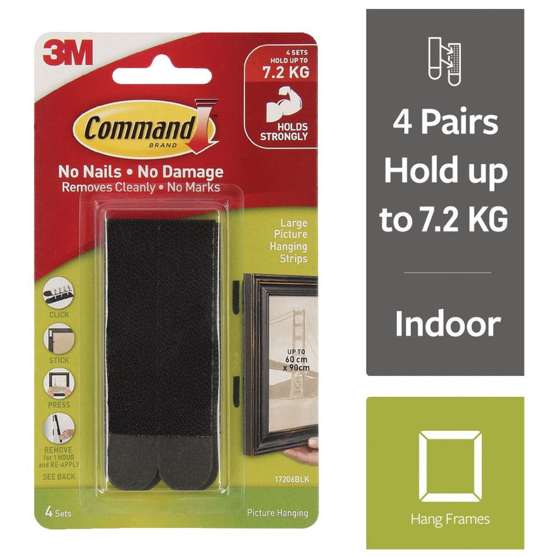 Command 3M 17206BLK Picture Hanging Strips Lge Black