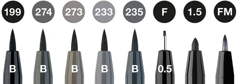 Faber-Castell Pitt Artist Pen Grey + Black Pack of 8