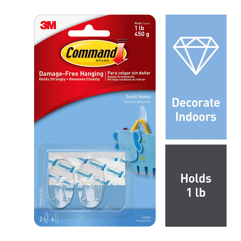 Command 3M 17092CLR Adhesive Hook Small Clear Pkt 2
