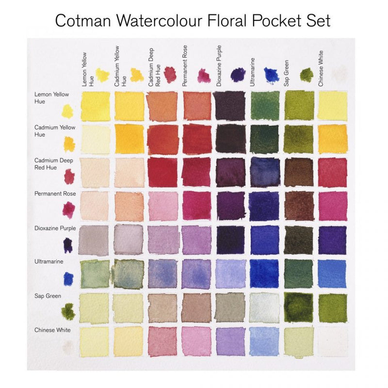 Winsor Newton COTMAN WC Pocket Set 8 Half Pans - Floral