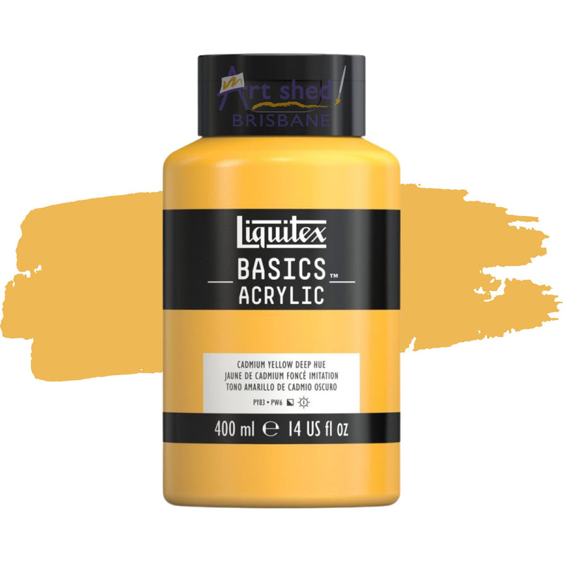 Photo of Liquitex Basics Acrylic Paint 400ml Cadmium Yellow Deep, sold by Art Shed Brisbane.