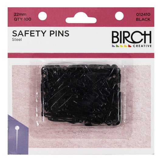 Birch Safety Pins 22mm Pack of 100 Black Default Title