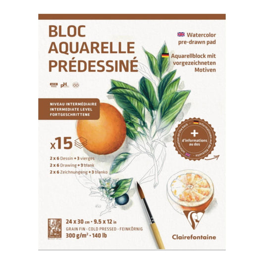 Clairefontaine Watercolour Learning Pad 24x30cm Botanical Default Title