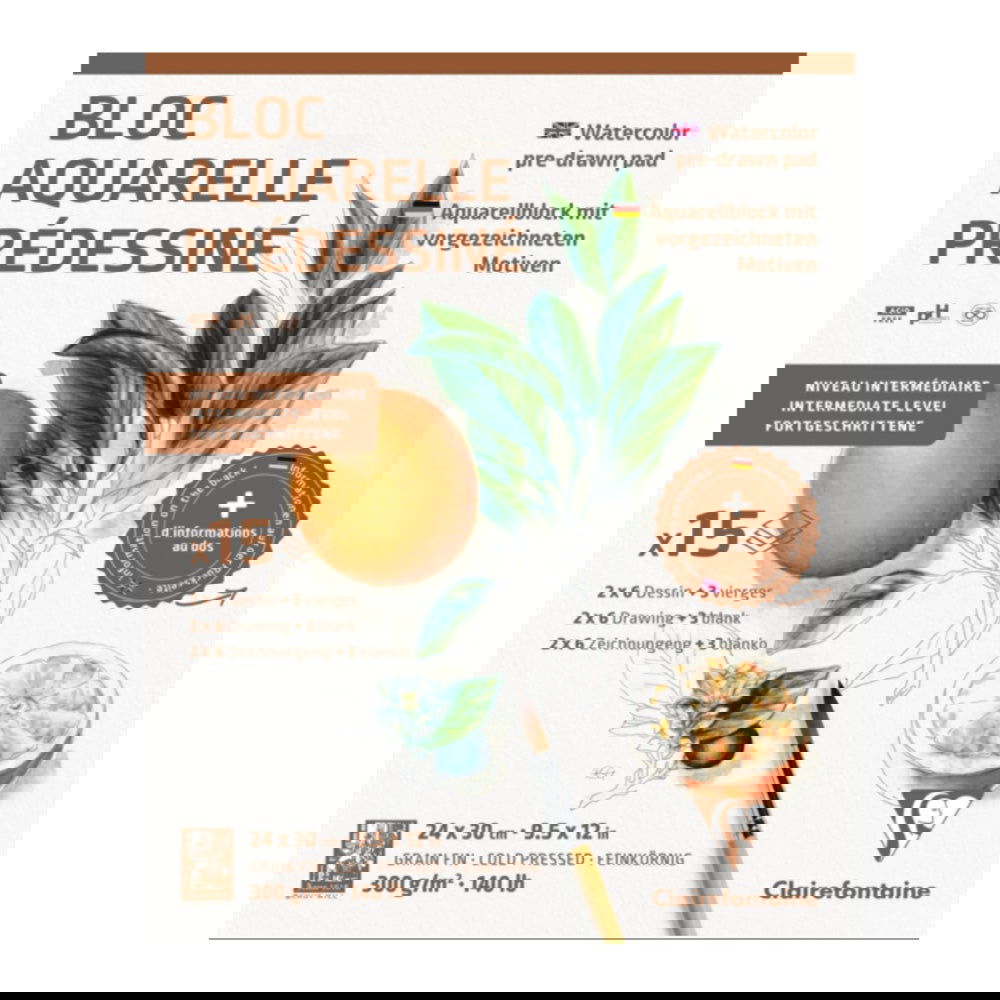 Clairefontaine Watercolour Learning Pad 24x30cm Botanical Default Title