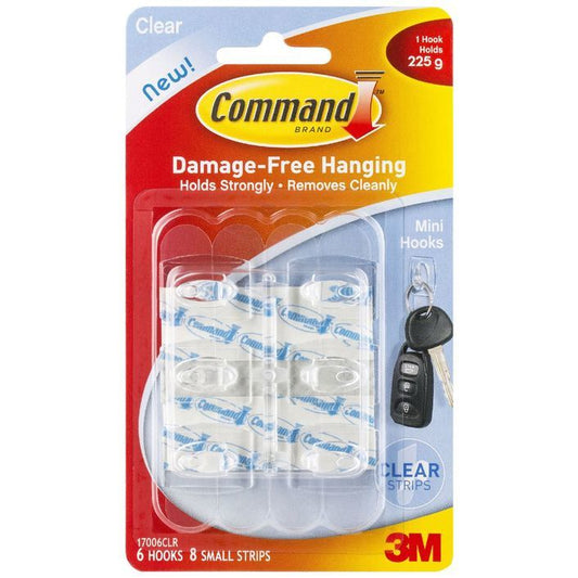 Command 3M 17006CLR Adhesive Hook Mini Clear Pk 6 Default Title