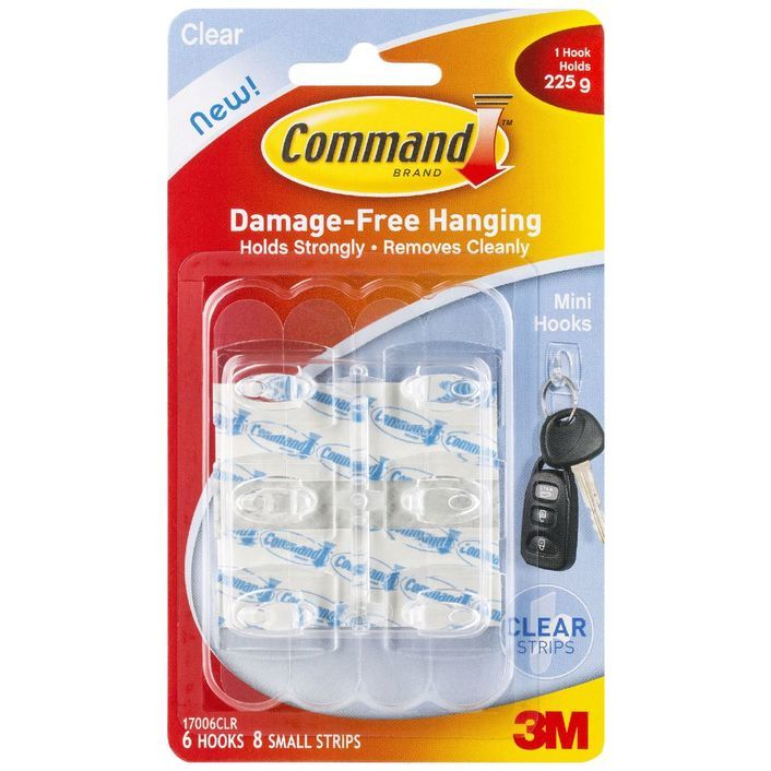 Command 3M 17006CLR Adhesive Hook Mini Clear Pk 6 Default Title