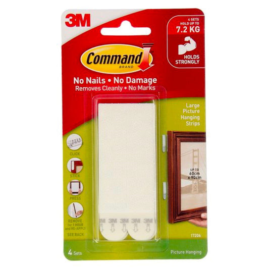 Command 3M 17206 Picture Hanging Strips Lge White Default Title