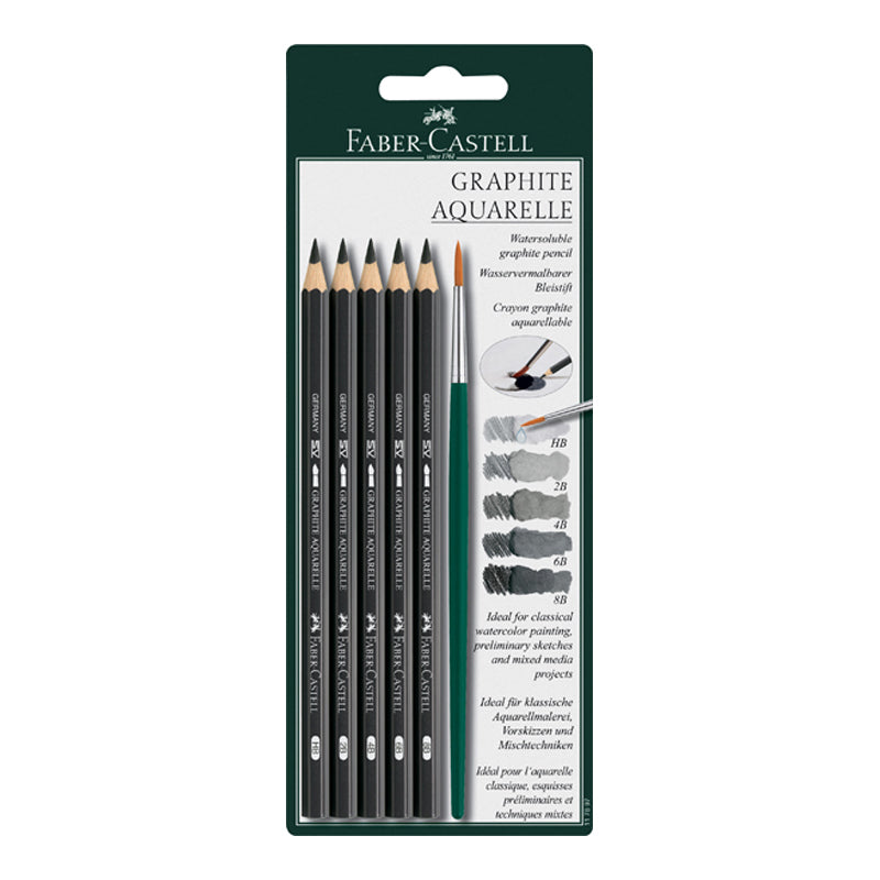Faber-Castell Aquarelle Graphite Pencils x 5 + Brush image 2