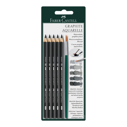 Faber-Castell Aquarelle Graphite Pencils x 5 + Brush image 2