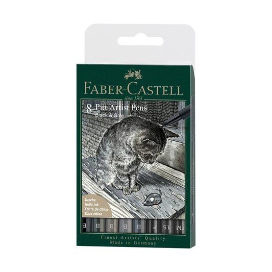 Faber-Castell Pitt Artist Pen Grey + Black Pack of 8 Default Title