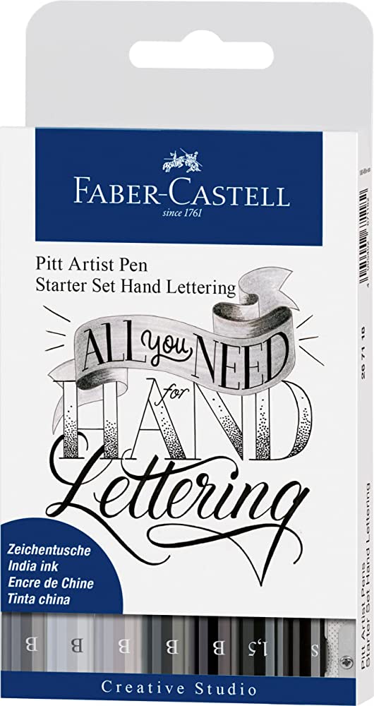 Faber-Castell Pitt Artist Pen Hand Lettering Black + Grey x 9 image 1