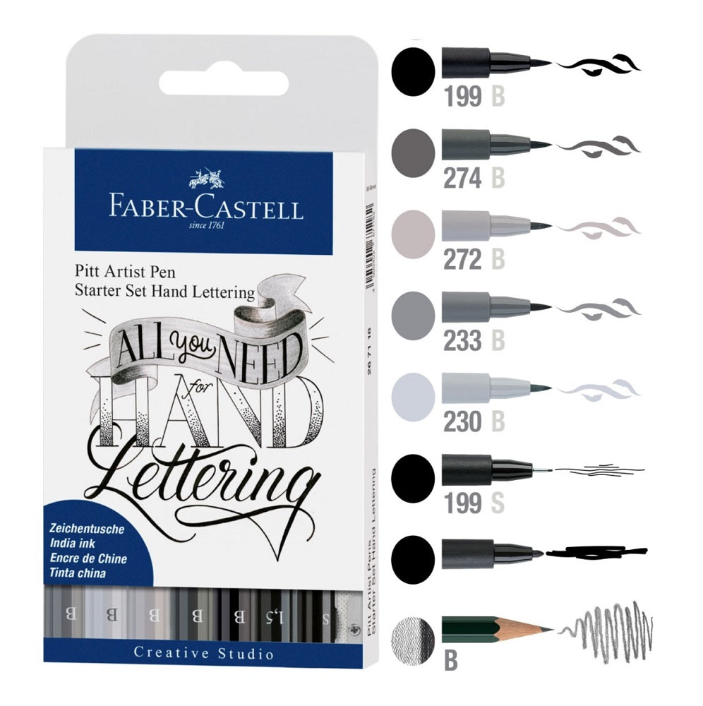 Faber-Castell Pitt Artist Pen Hand Lettering Black + Grey x 9 image 4