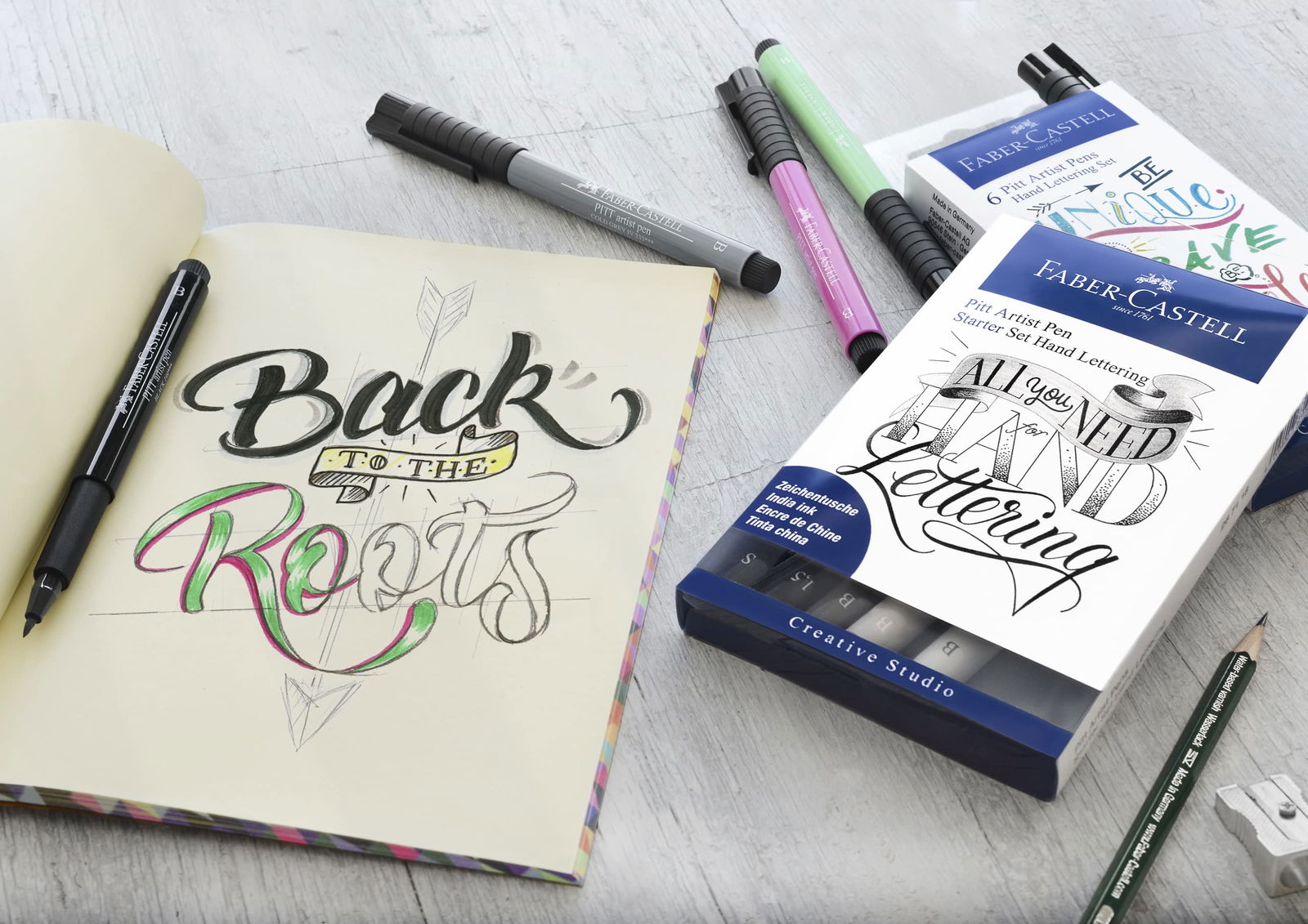 Faber-Castell Pitt Artist Pen Hand Lettering Black + Grey x 9 image 5