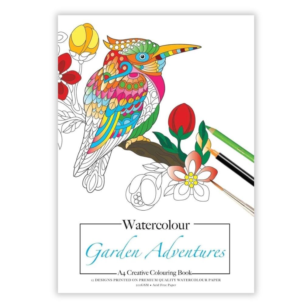 Jasart A4 Colouring Watercolour Book - Garden Adventures image 1