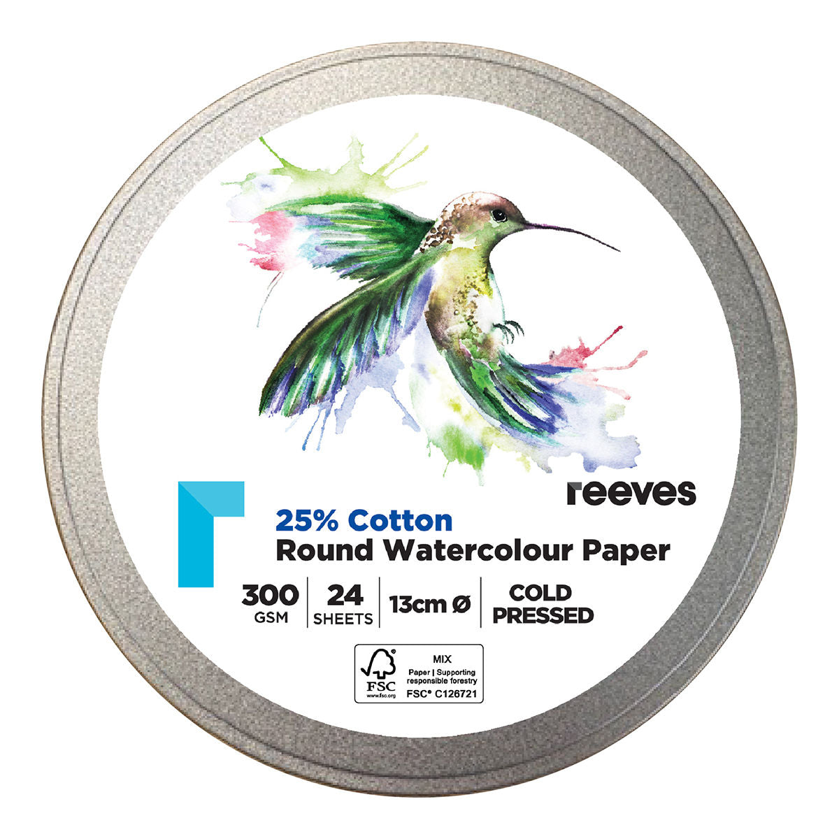 Reeves Round Watercolour Paper Tin of 24 sheets
