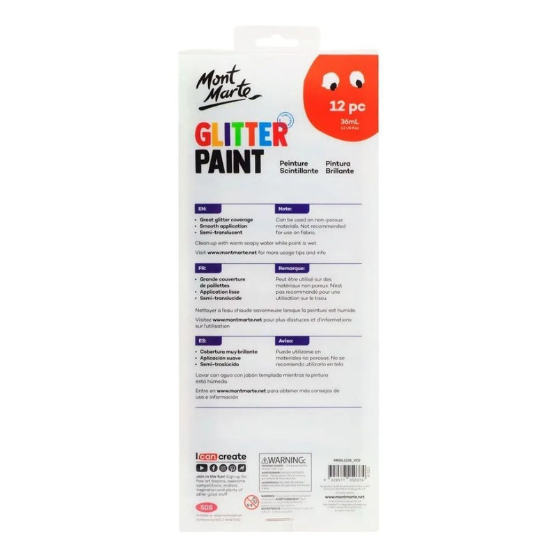 Mont Marte Glitter Paint 12pc x 36ml