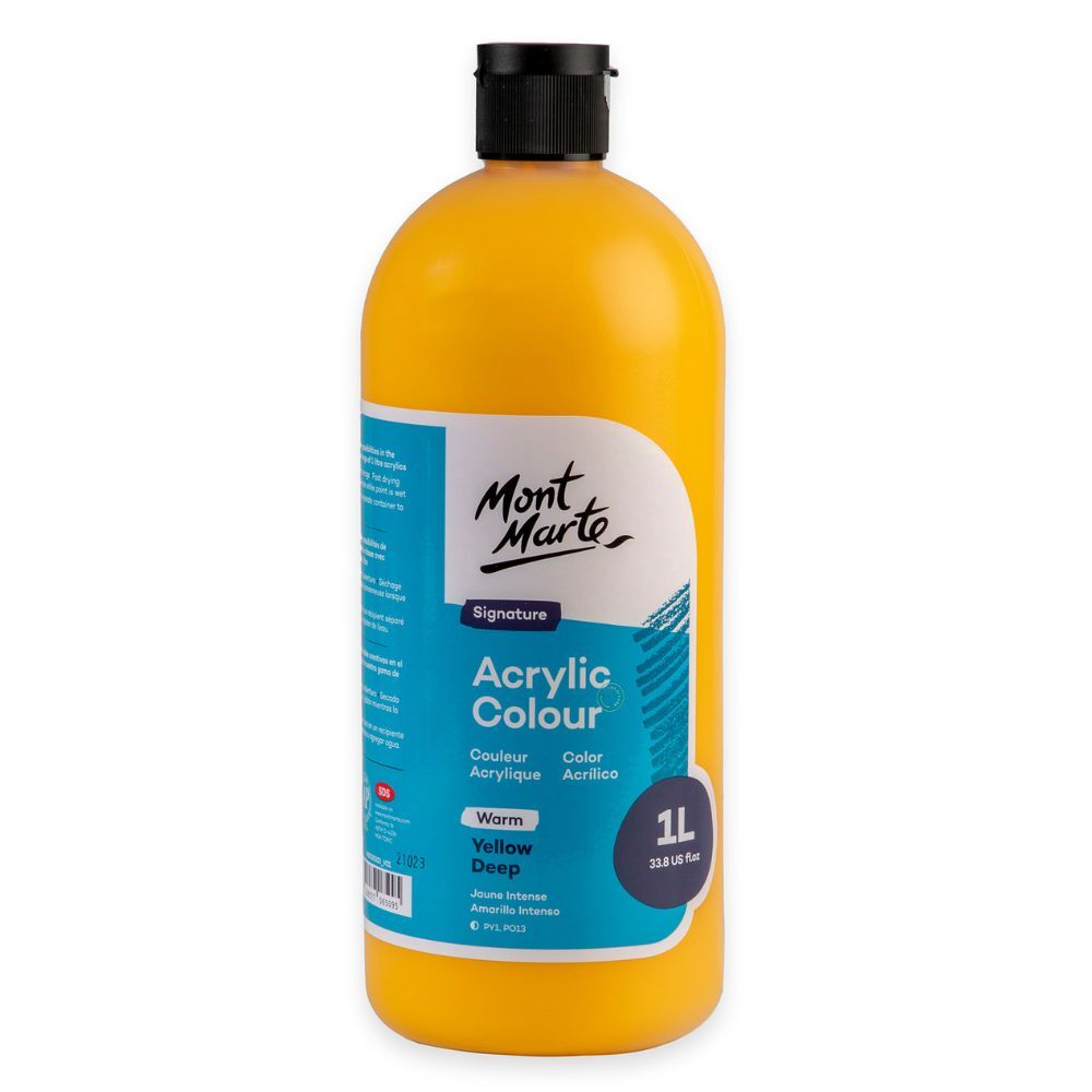 Mont Marte Signature Acrylic Paint 1 litre Squeeze Bottle Warm - Yellow Deep