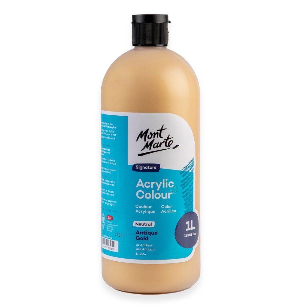 Mont Marte Signature Acrylic Paint 1 litre Squeeze Bottle Neutral - Antique Gold