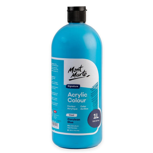 Mont Marte Signature Acrylic Paint 1 litre Squeeze Bottle Cool - Cerulean Blue