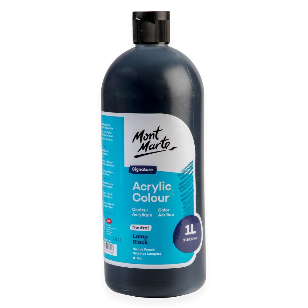 Mont Marte Signature Acrylic Paint 1 litre Squeeze Bottle Neutral - Lamp Black