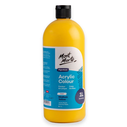 Mont Marte Signature Acrylic Paint 1 litre Squeeze Bottle Cool - Medium Yellow