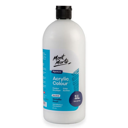 Mont Marte Signature Acrylic Paint 1 litre Squeeze Bottle Neutral - Metallic Pearl
