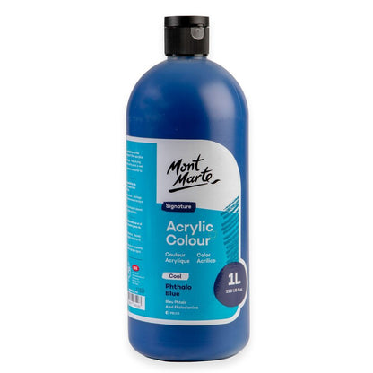 Mont Marte Signature Acrylic Paint 1 litre Squeeze Bottle Cool - Phthalo Blue